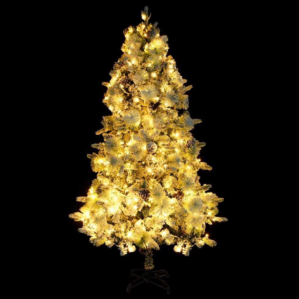 vidaXL Vánoční stromek s LED zasněžený s šiškami 195 cm PVC a PE