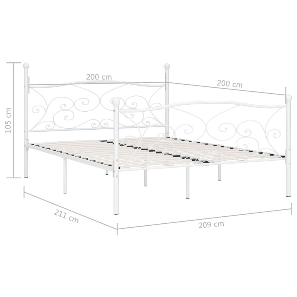 vidaXL Rám postele s laťkovým roštem bílý kov 200 x 200 cm