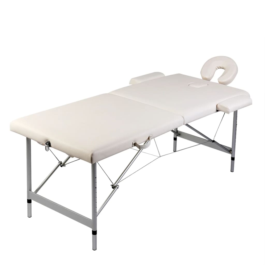 vidaXL Krémově bílý skládací masážní stůl 2 zóny s hliníkovým rámem