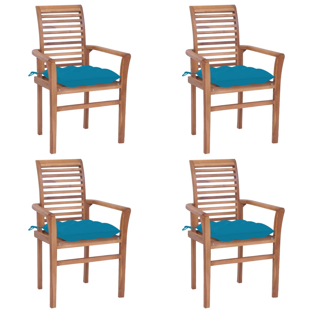 vidaXL Jídelní židle 4 ks světle modré podušky masivní teak