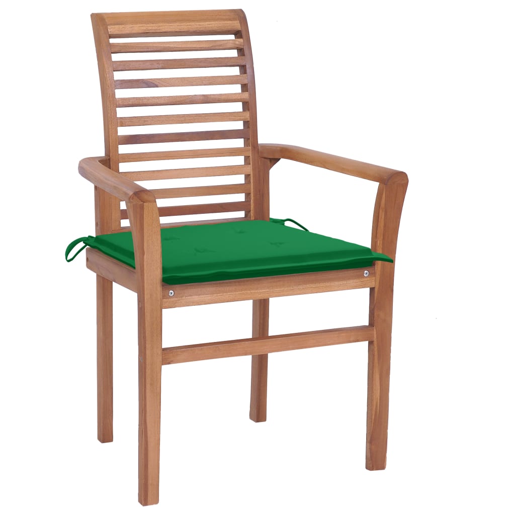 vidaXL Jídelní židle 2 ks zelené podušky masivní teak