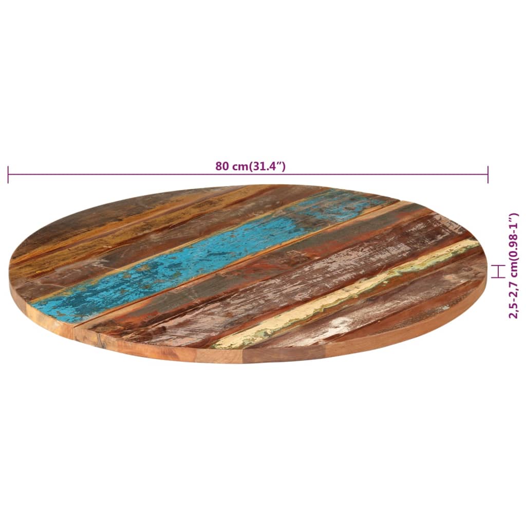 vidaXL Kulatá stolní deska 80 cm 25–27 mm masivní recyklované dřevo