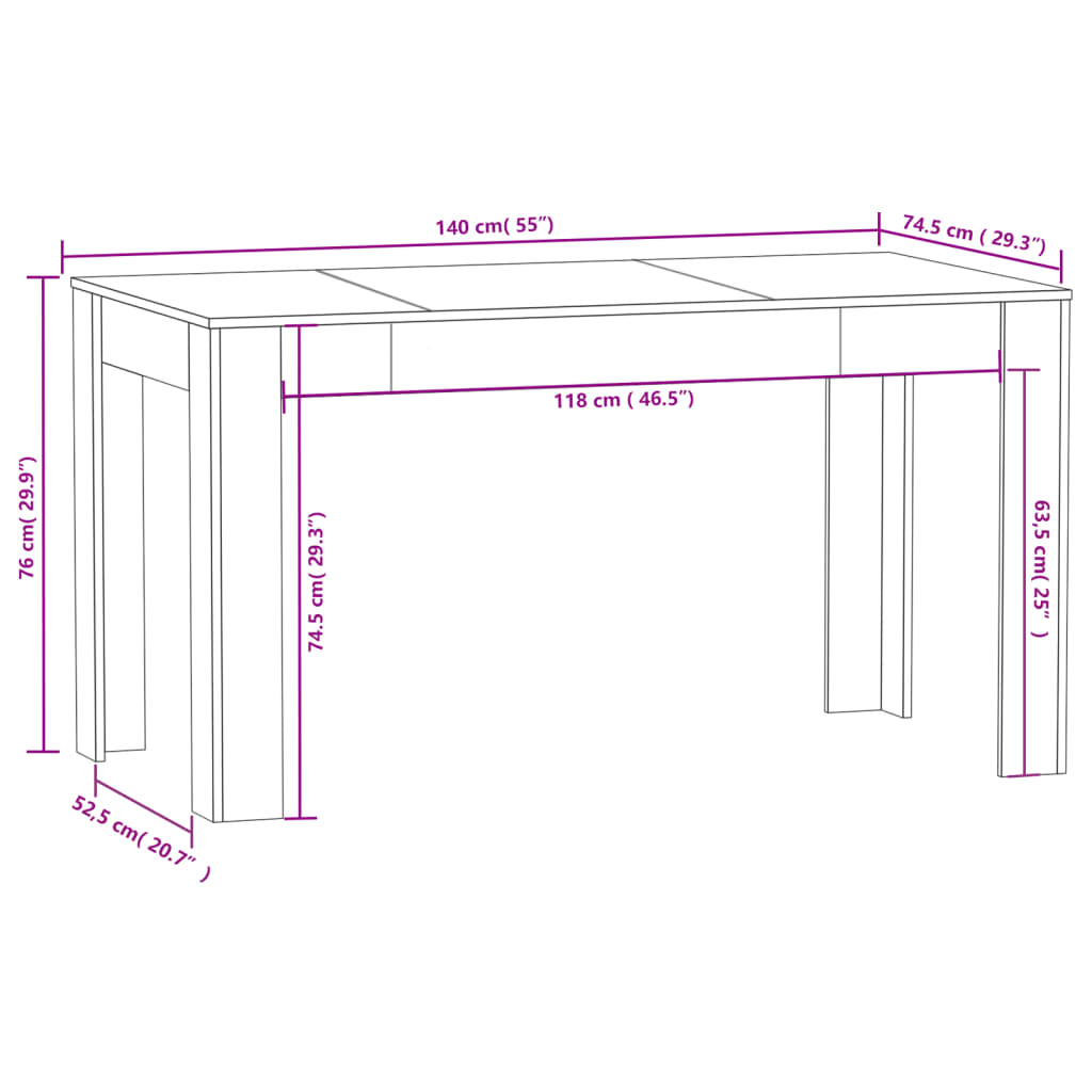 vidaXL Jídelní stůl bílý s vysokým leskem 140x74,5x76 cm dřevotříska