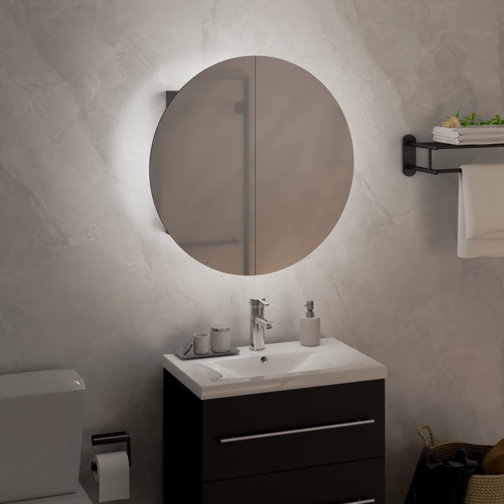vidaXL Koupelnová skříňka s kulatým zrcadlem a LED šedá 40x40x17,5 cm