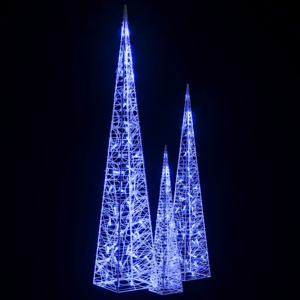 vidaXL Sada akrylových světelných LED kuželů modrá 60/90/120 cm