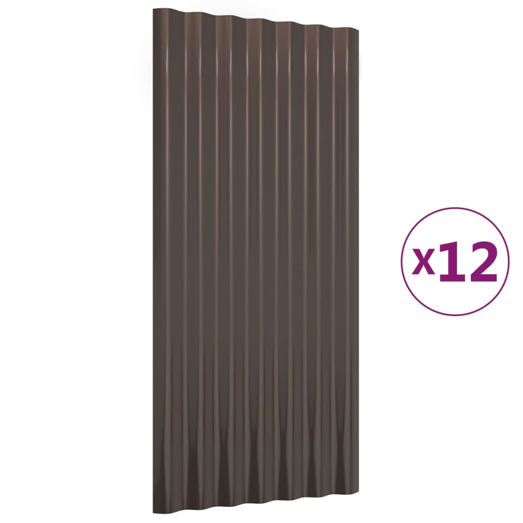 vidaXL Střešní panely 12 ks práškově lakovaná ocel hnědé 80 x 36 cm