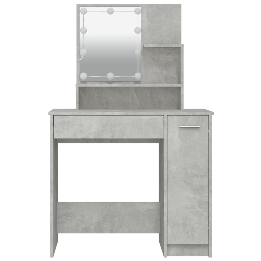 vidaXL Toaletní stolek s LED betonově šedý 86,5 x 35 x 136 cm
