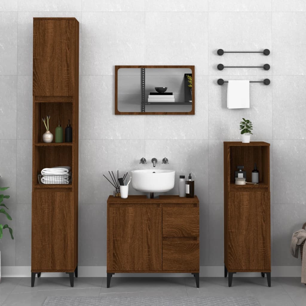 vidaXL 3dílný set koupelnových skříněk hnědý dub kompozitní dřevo