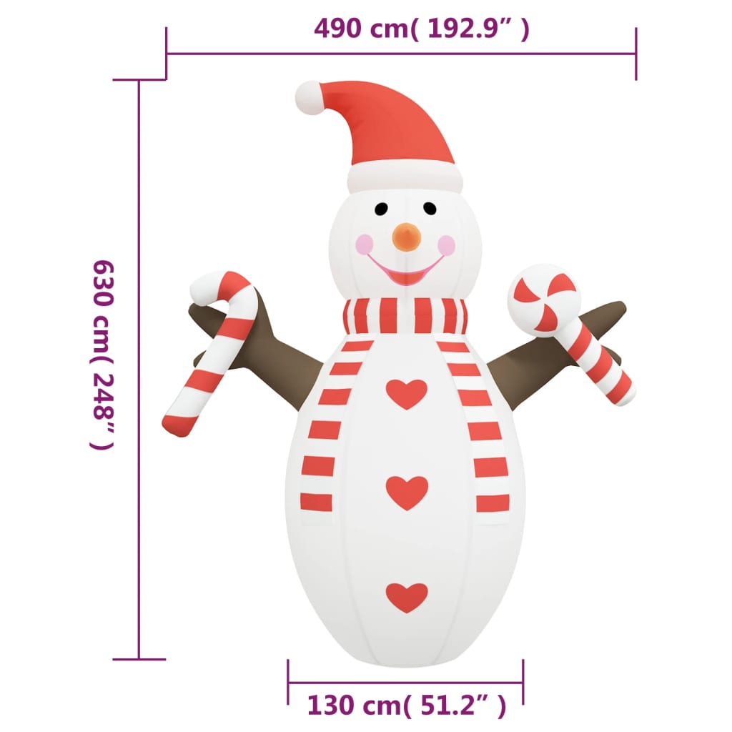 vidaXL Vánoční nafukovací sněhulák s LED diodami 630 cm