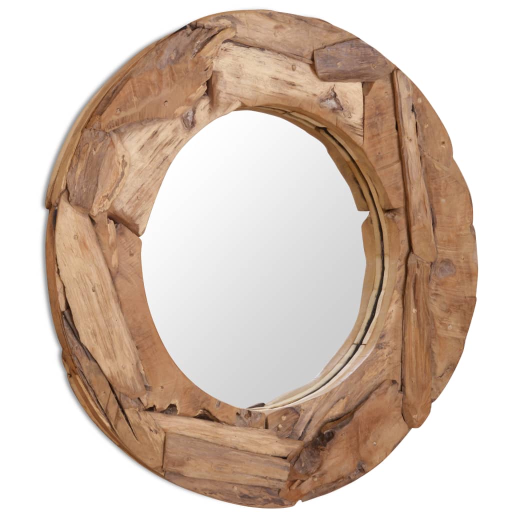 vidaXL Dekorativní zrcadlo, kulaté, teak, 80 cm