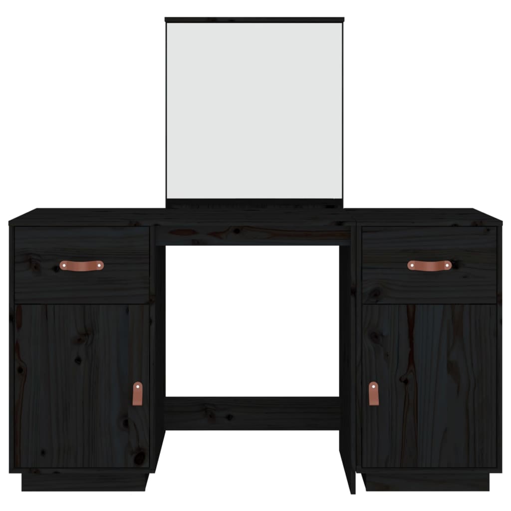 vidaXL Set toaletního stolku se zrcadlem černý masivní borové dřevo