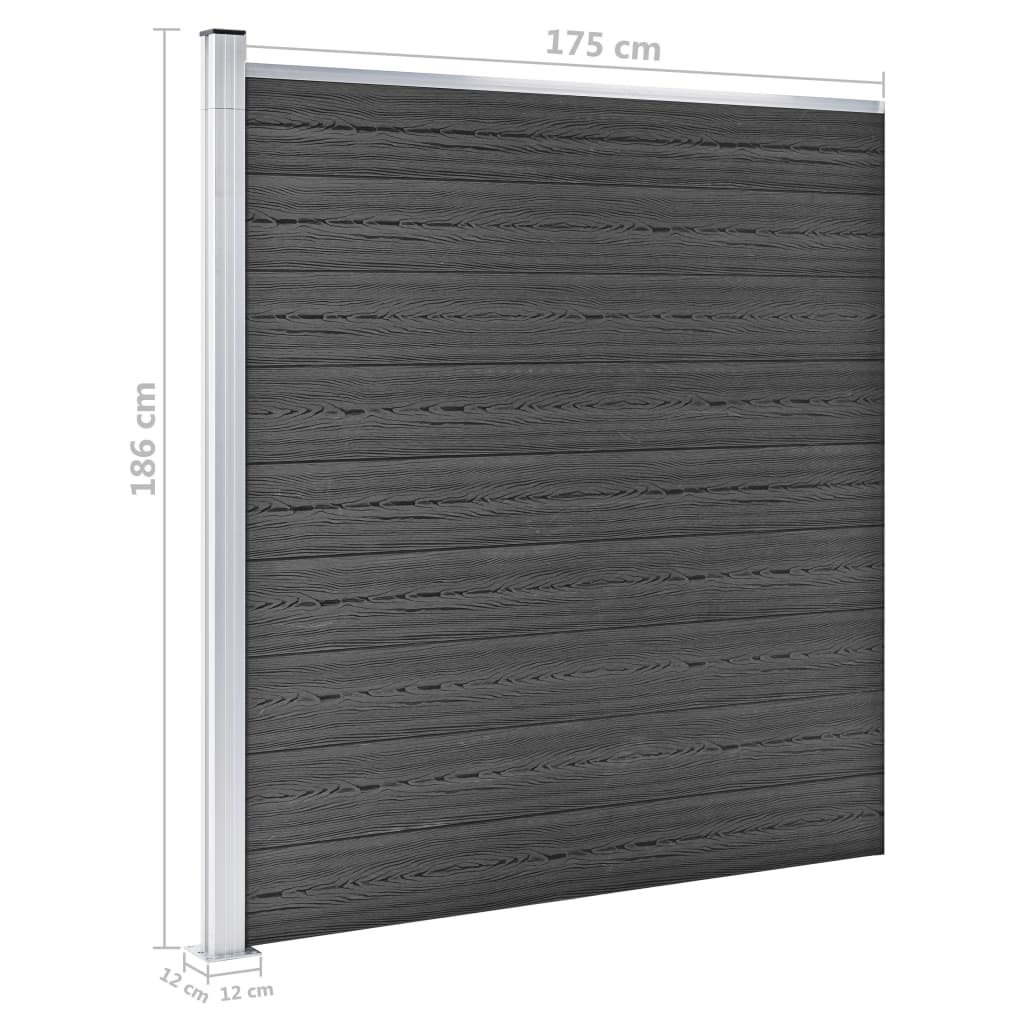 vidaXL Set plotového dílce WPC 446 x (105–186) cm černý