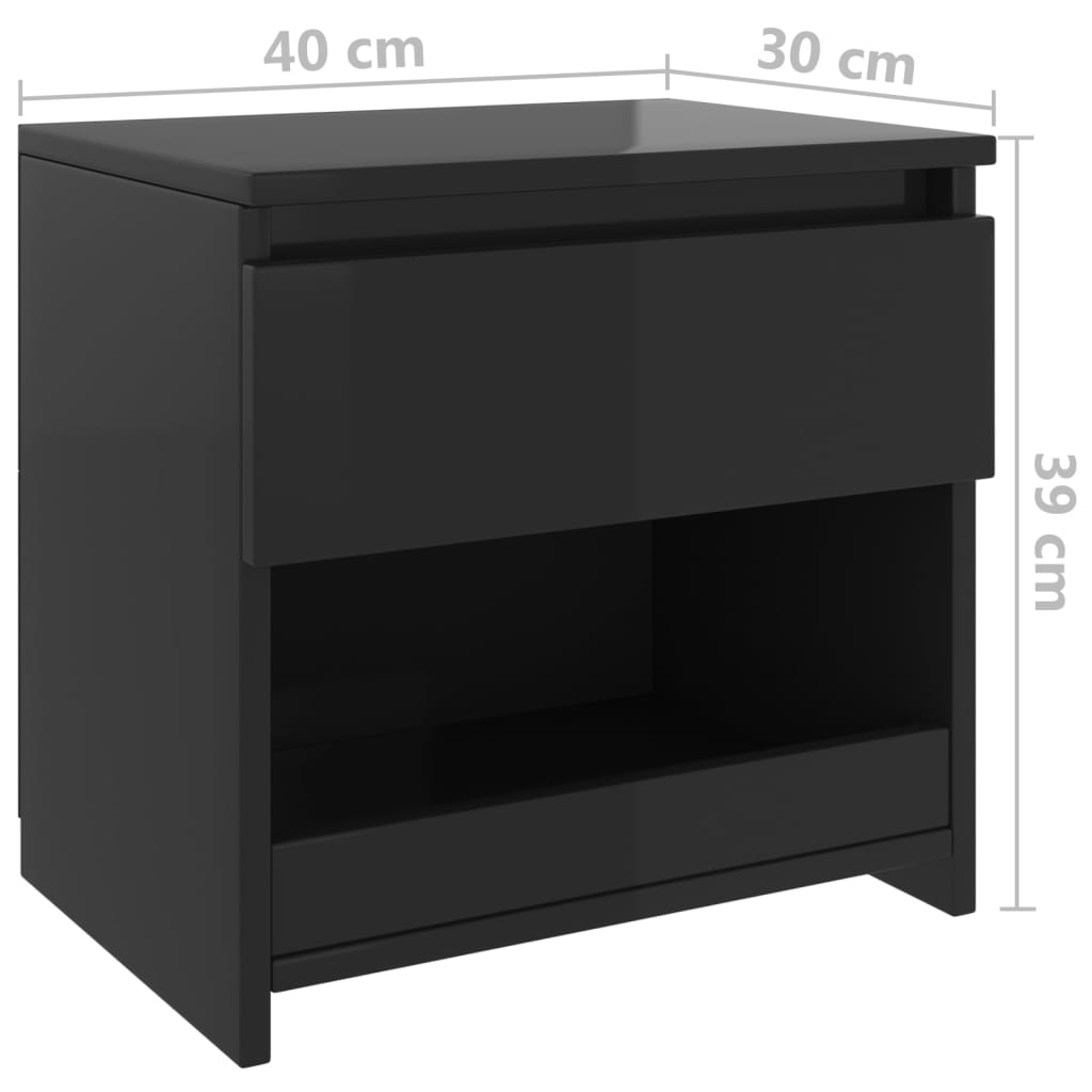vidaXL Noční stolek černý s vysokým leskem 40 x 30 x 39 cm dřevotříska