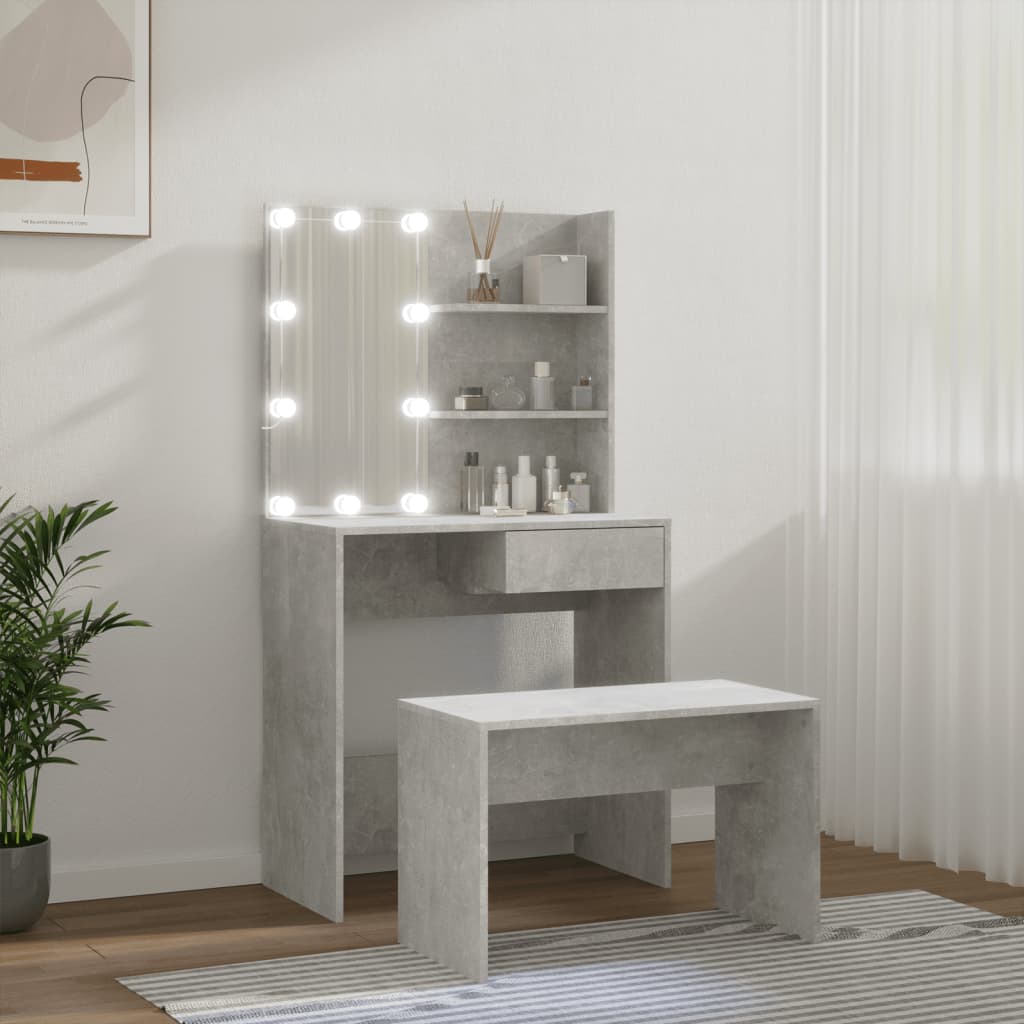 vidaXL Toaletní stolek sada s LED betonově šedý kompozitní dřevo