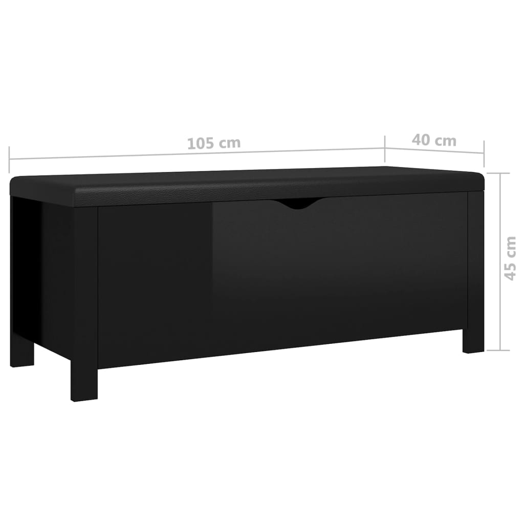 vidaXL Úložný box s poduškou černý vysoký lesk 105x40x45cm dřevotříska