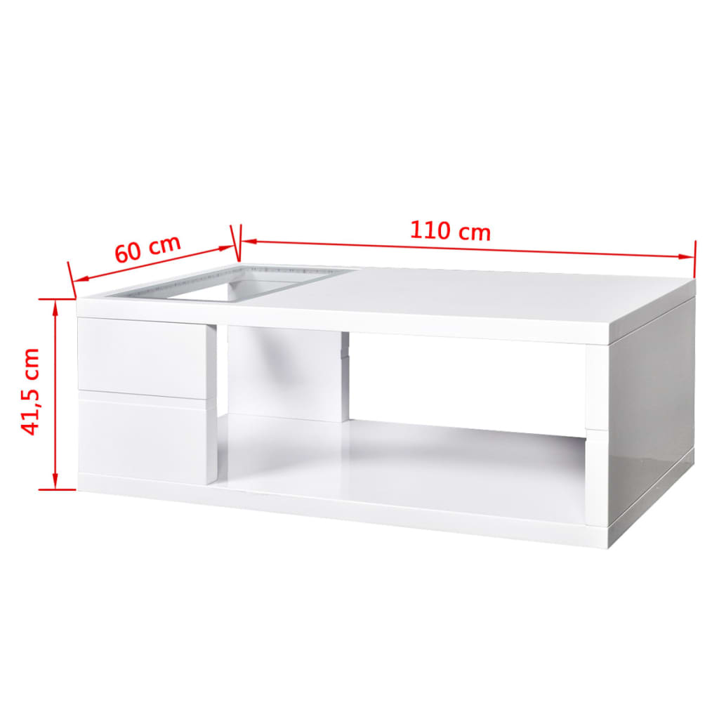 Vysoce lesklý bílý konferenční stolek s LED osvětlením, 41,5 cm