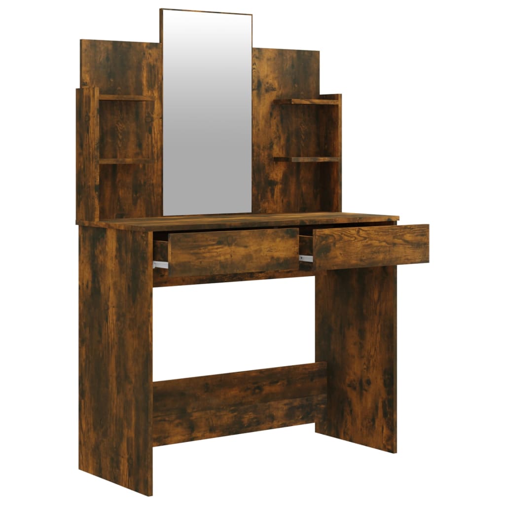 vidaXL Toaletní stolek se zrcadlem kouřový dub 96 x 40 x 142 cm