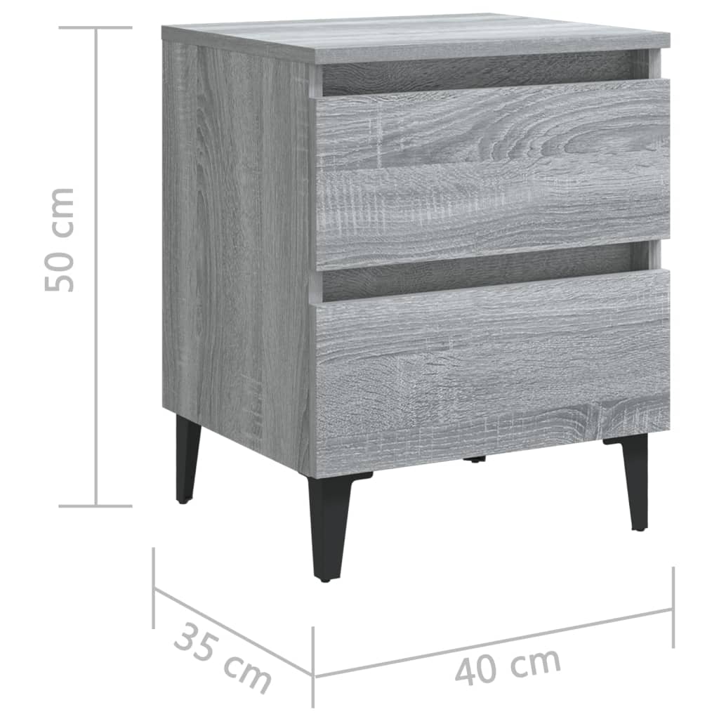 vidaXL Noční stolek s kovovými nohami šedý sonoma 40 x 35 x 50 cm