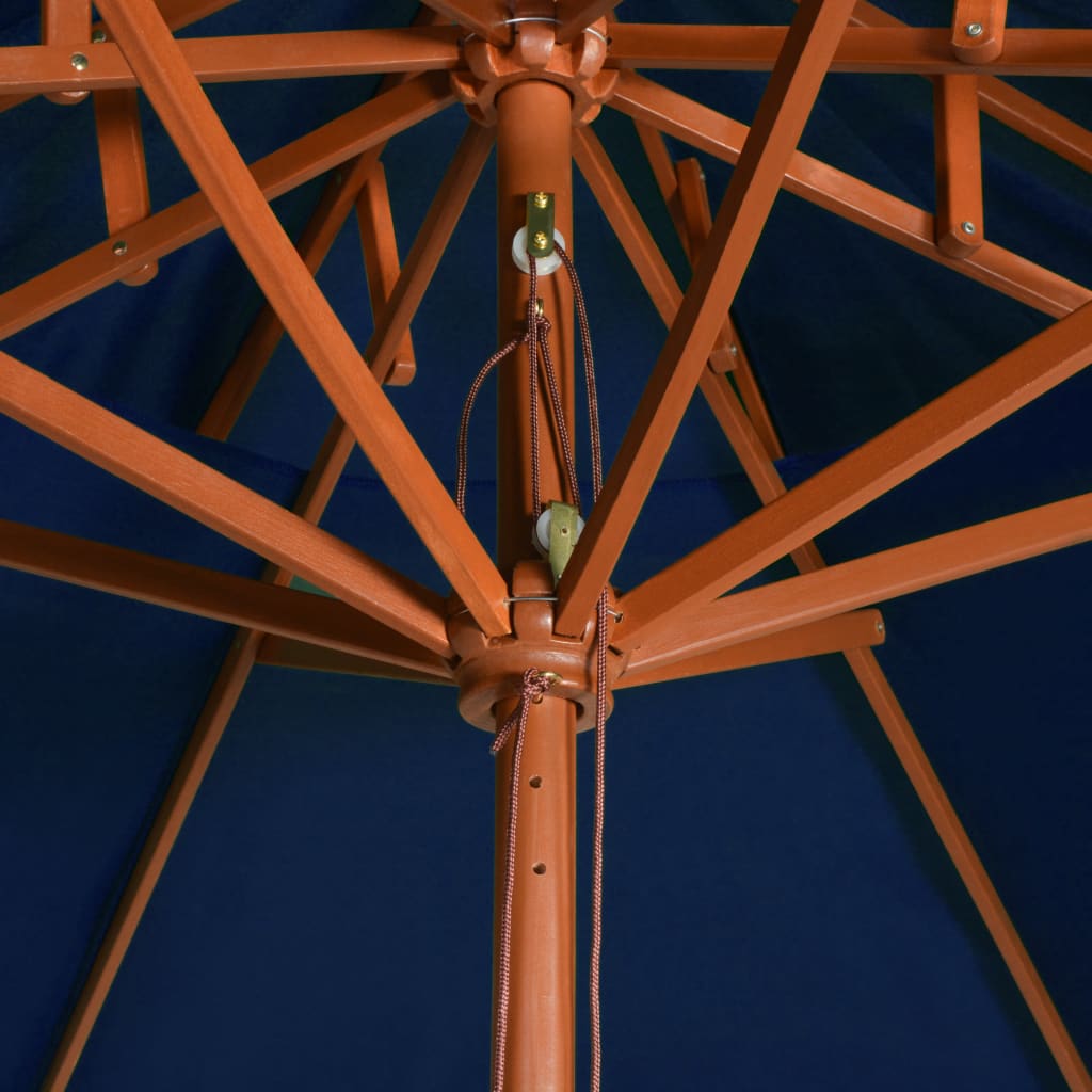 vidaXL Dvoupatrový slunečník s dřevěnou tyčí modrý 270 cm