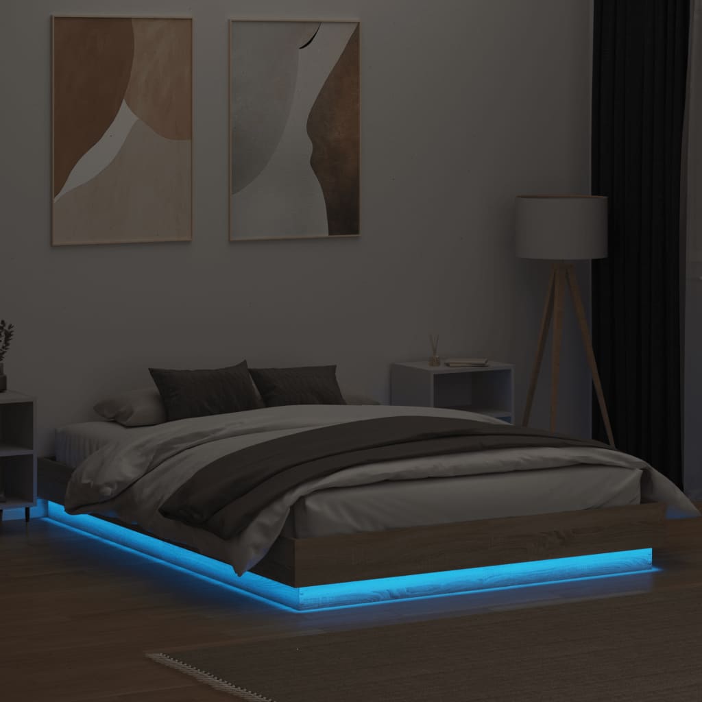 vidaXL Rám postele s LED osvětlením dub sonoma 160 x 200 cm