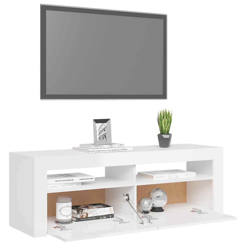 vidaXL TV skříňka s LED osvětlením bílá s vysokým leskem 120x35x40 cm