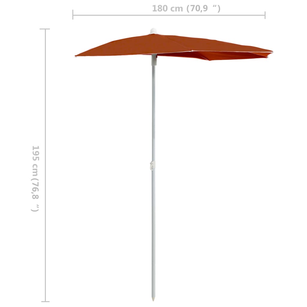 vidaXL Zahradní půlkruhový slunečník s tyčí 180 x 90 cm cihlový