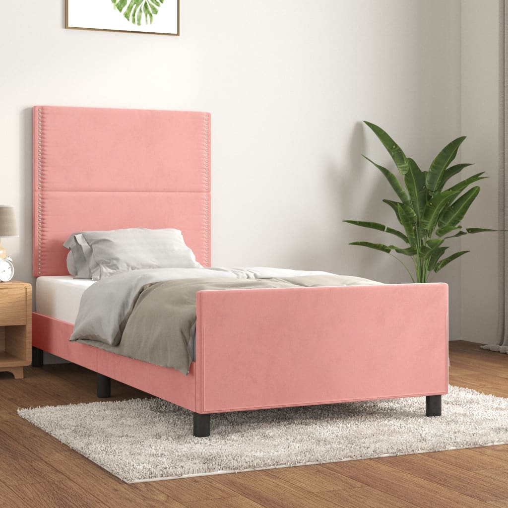 vidaXL Rám postele s čelem růžový 100x200 cm samet