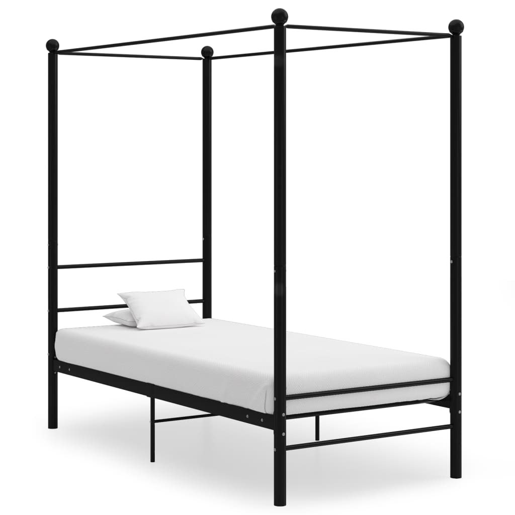vidaXL Rám postele s nebesy černý kovový 100 x 200 cm