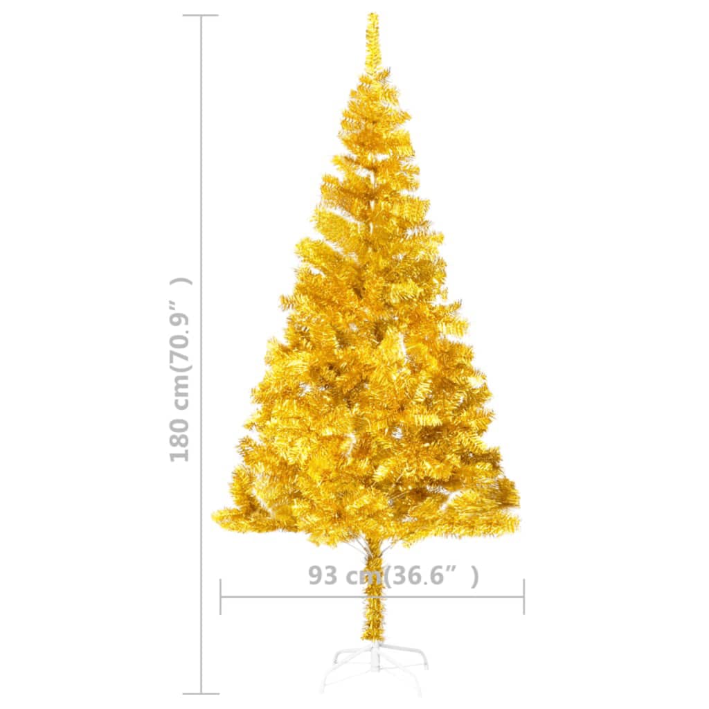 vidaXL Umělý vánoční strom s LED diody a stojanem zlatý 180 cm PET