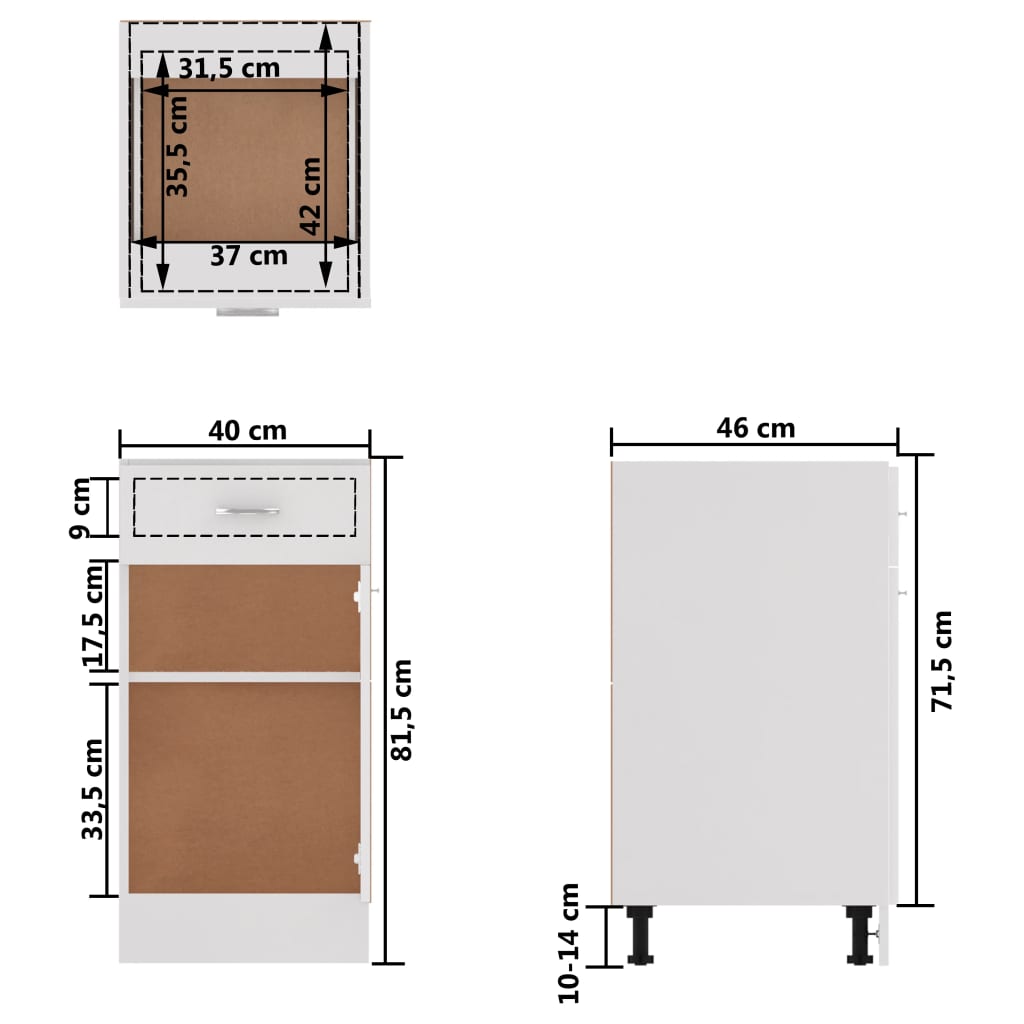 vidaXL Spodní skříňka zásuvka bílá vysoký lesk 40x46x81,5 dřevotříska