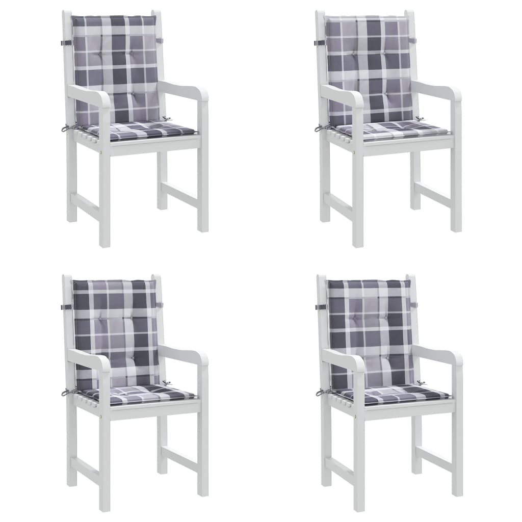 vidaXL Podušky na židli nízké opěradlo 4 ks šedé kárované 100x50x3 cm