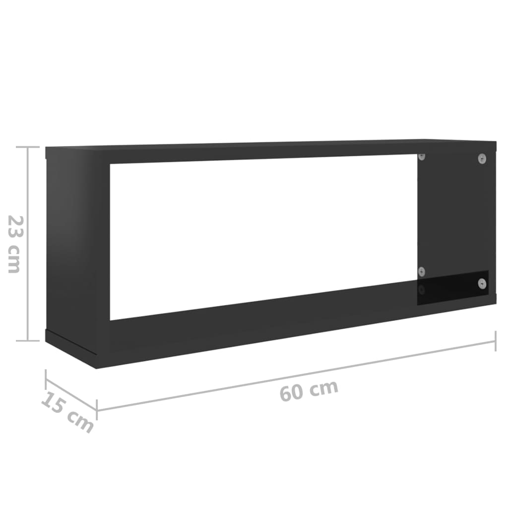 vidaXL Nástěnné obdélníkové police 4 ks černé vysoký lesk 60x15x23 cm