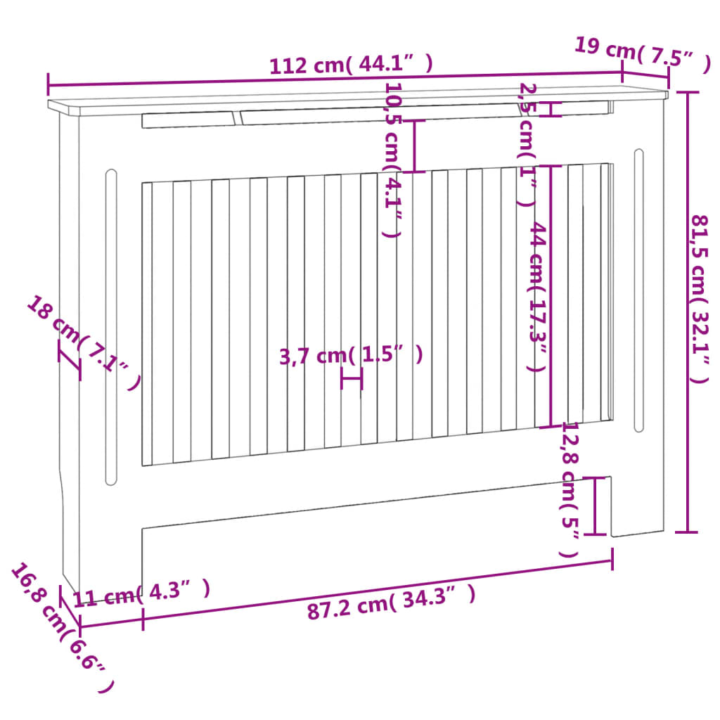 vidaXL Kryt na radiátor antracitový 112 x 19 x 81,5 cm MDF