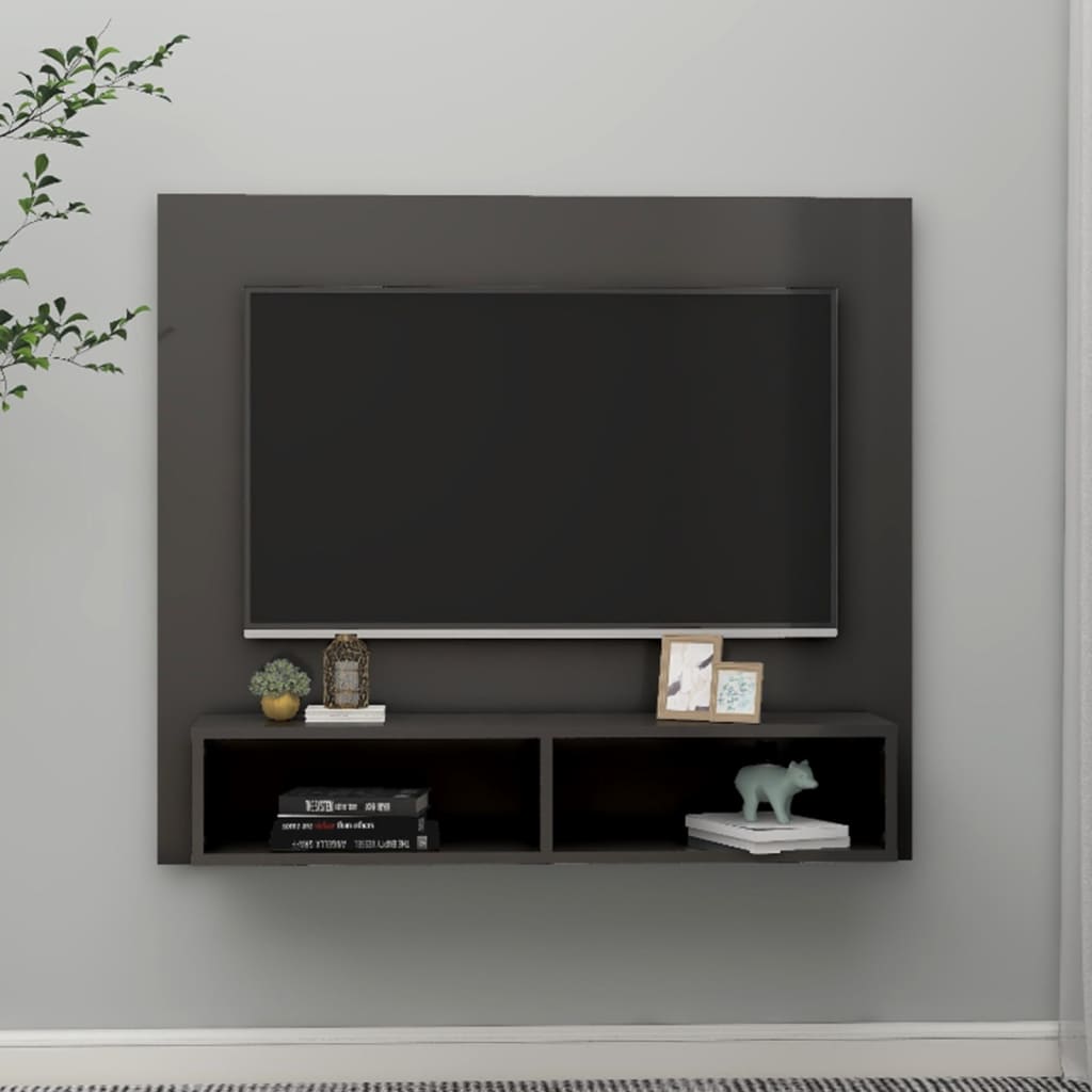 vidaXL Nástěnná TV skříňka šedá vysoký lesk 102x23,5x90 cm dřevotříska