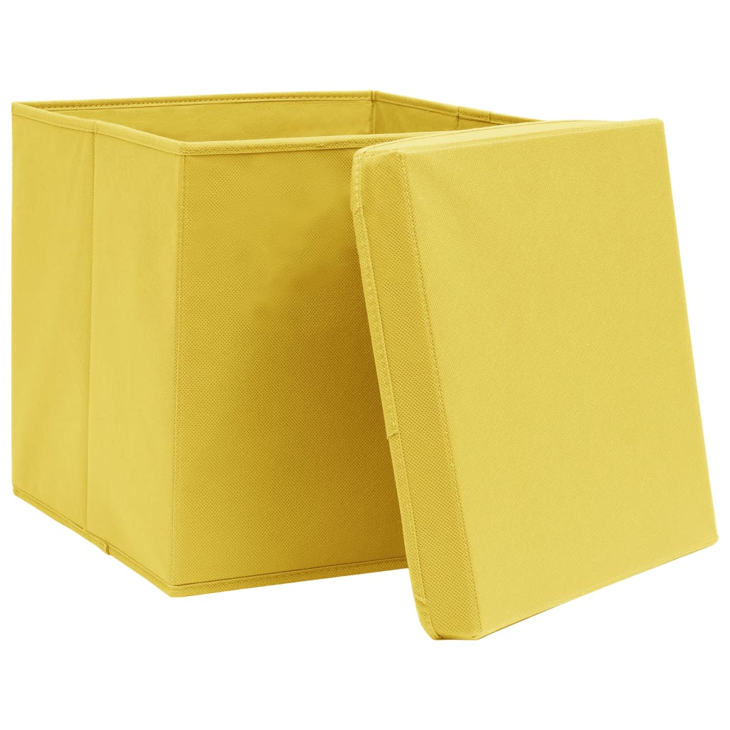 vidaXL Úložné boxy s víky 4 ks žluté 32 x 32 x 32 cm textil
