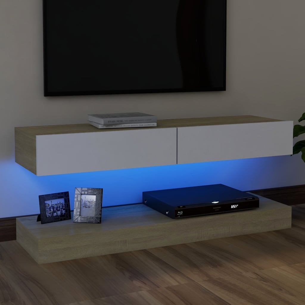 vidaXL TV skříňka s LED osvětlením bílá a dub sonoma 120 x 35 cm
