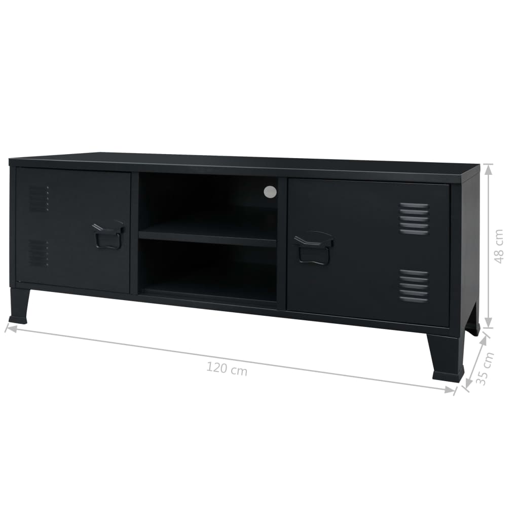 vidaXL TV stolek kovový industriální styl 120 x 35 x 48 cm černý