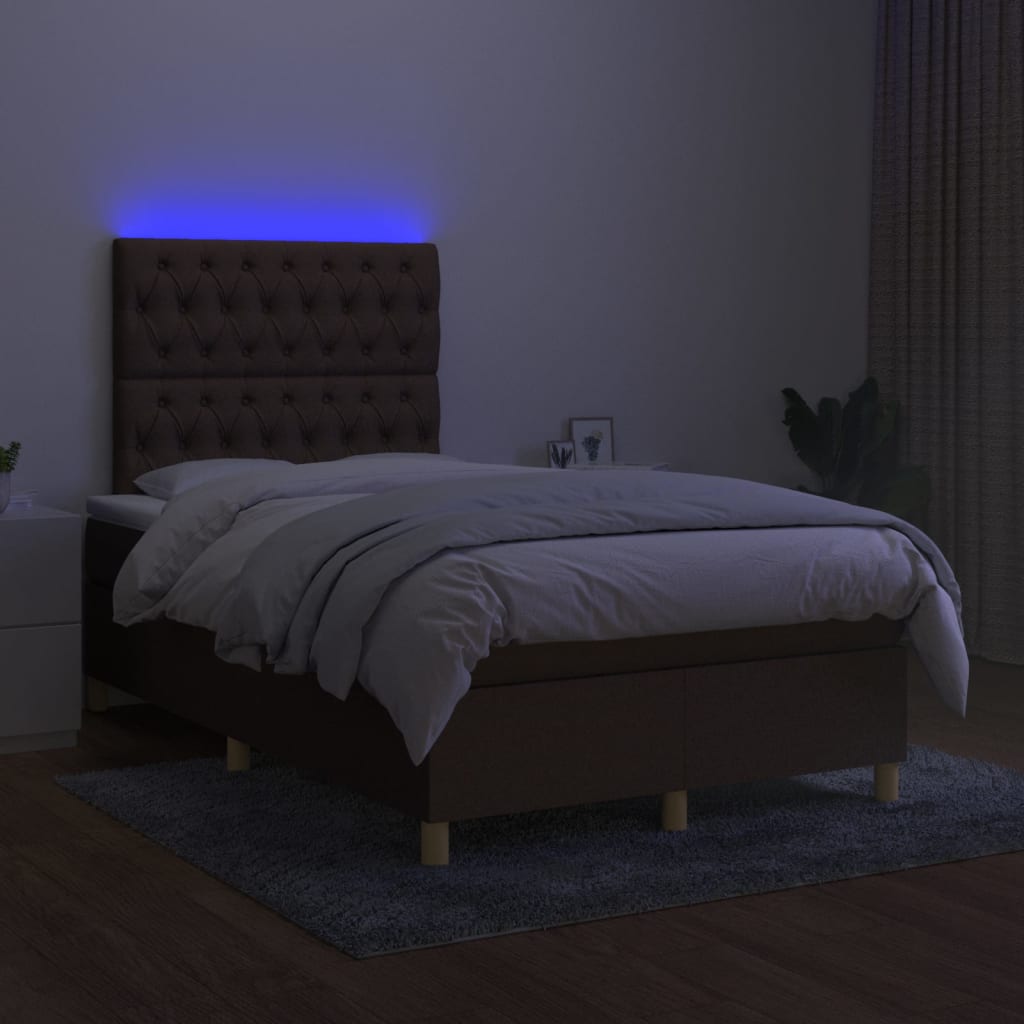vidaXL Box spring postel s matrací a LED tmavě hnědá 120x200 cm textil