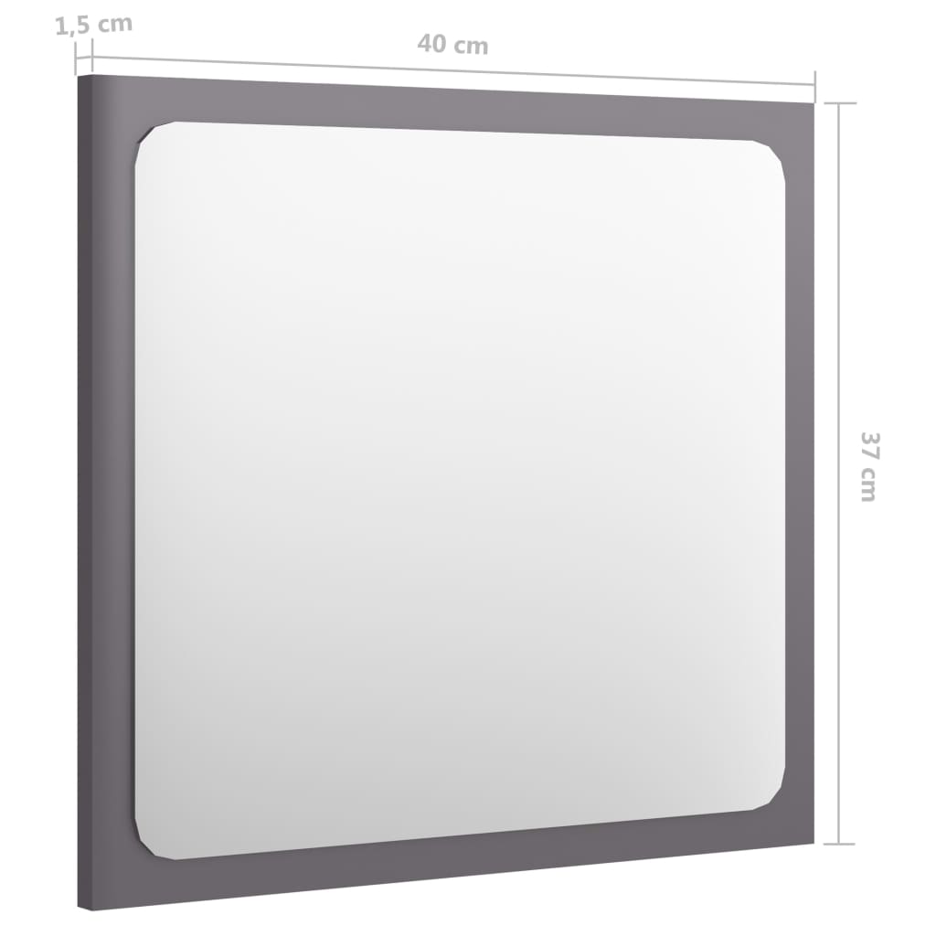 vidaXL Koupelnové zrcadlo šedé vysoký lesk 40x1,5x37 cm dřevotříska
