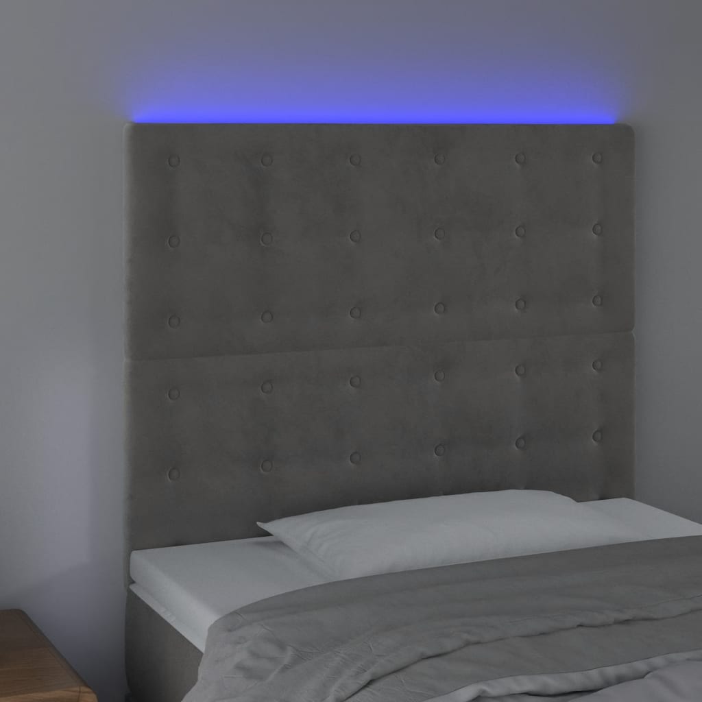 vidaXL Čelo postele s LED světle šedé 80x5x118/128 cm samet