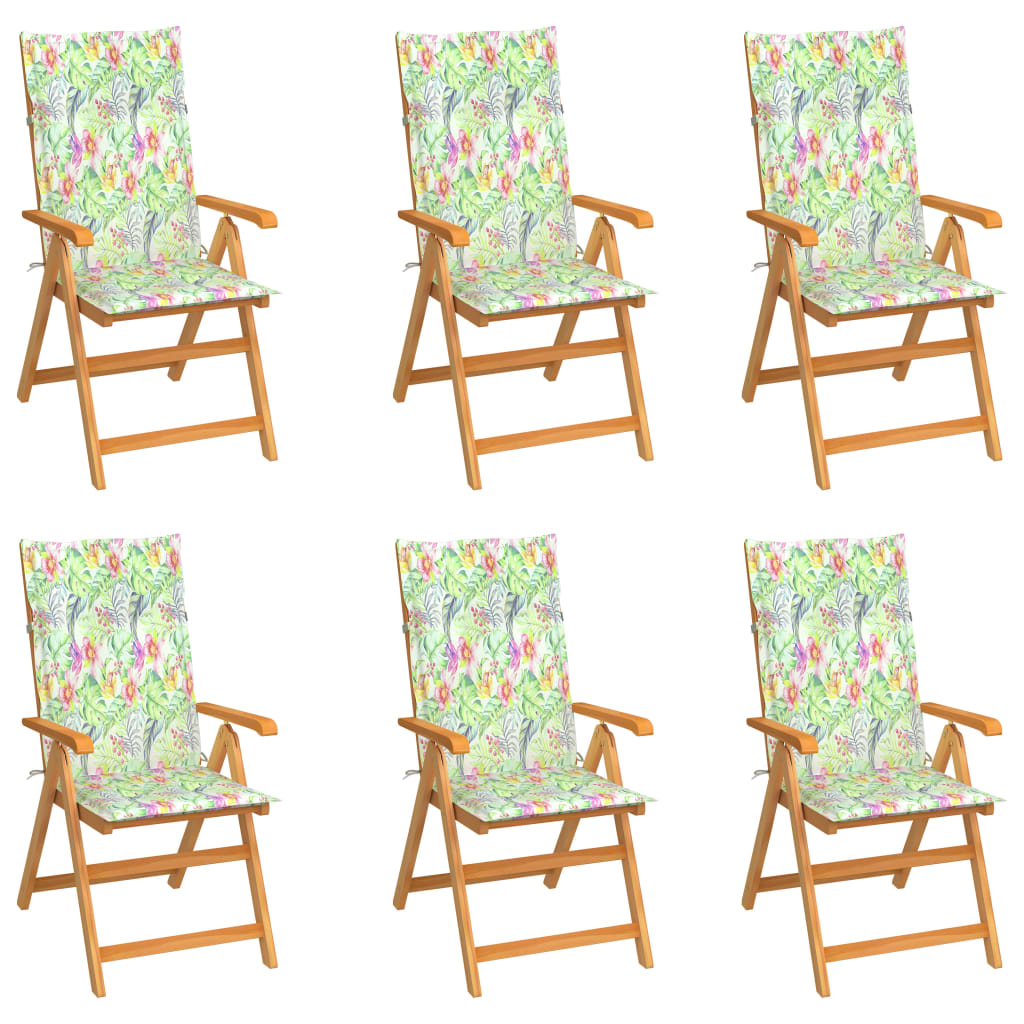 vidaXL Zahradní židle 6 ks s poduškami se vzorem listů masivní teak