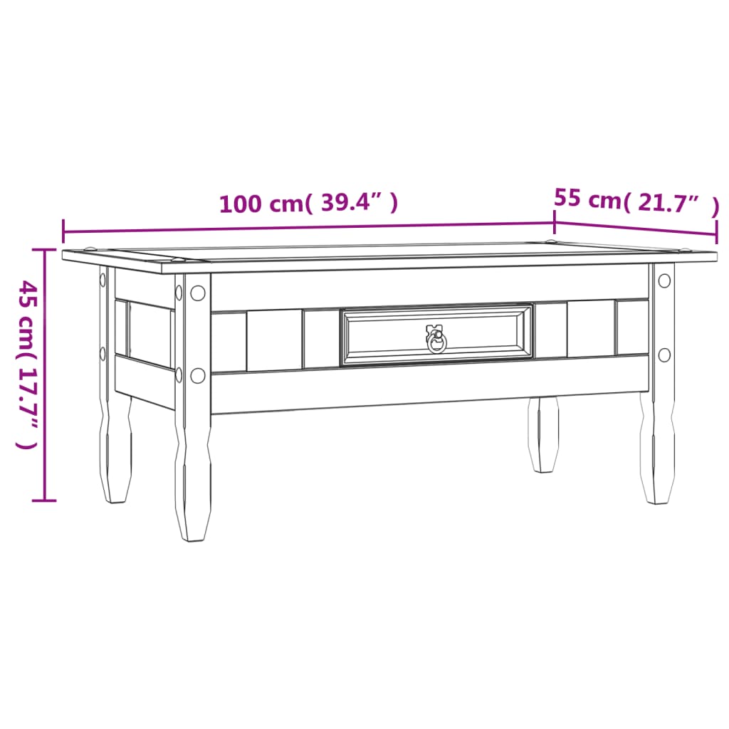 vidaXL Konferenční stolek mexický borovice Corona šedý 100x55x45 cm