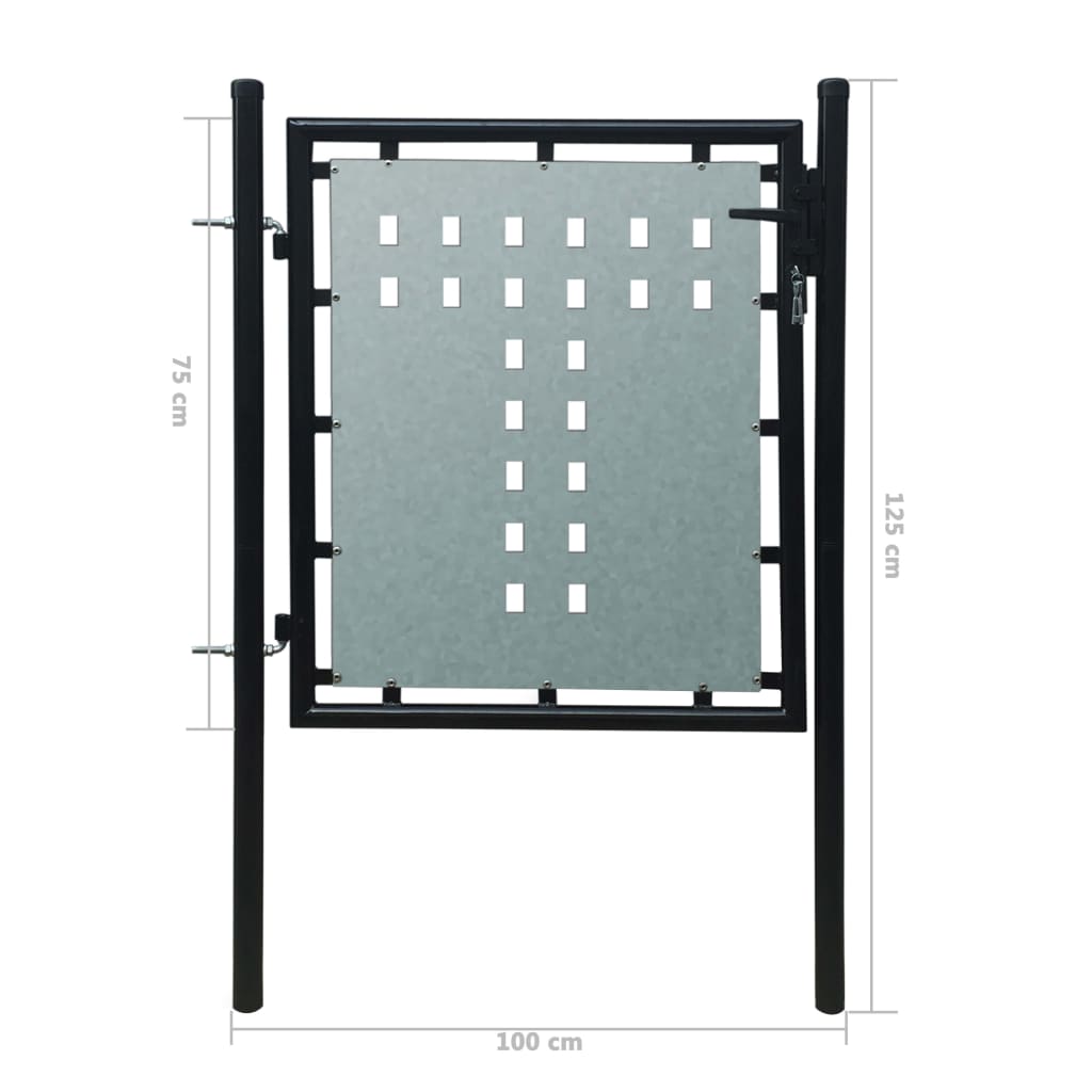 vidaXL Černá jednokřídlá plotová branka 100 x 125 cm