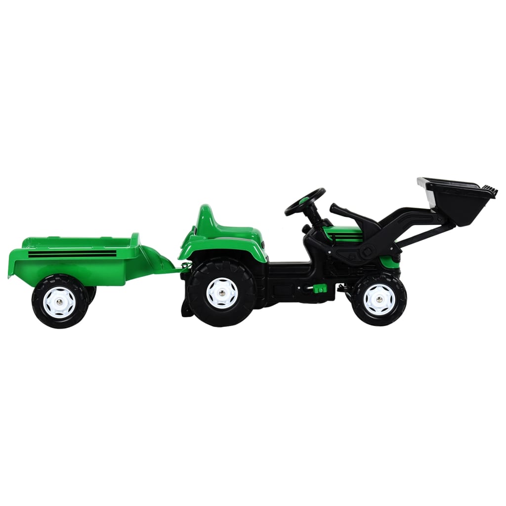 vidaXL Dětský šlapací traktor s přívěsem a nakladačem zelený a černý