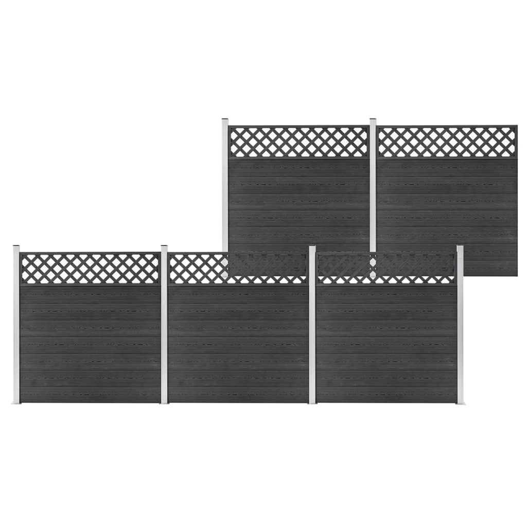 vidaXL Plotová sada WPC 5 čtvercových dílů 872 x 185 cm šedá
