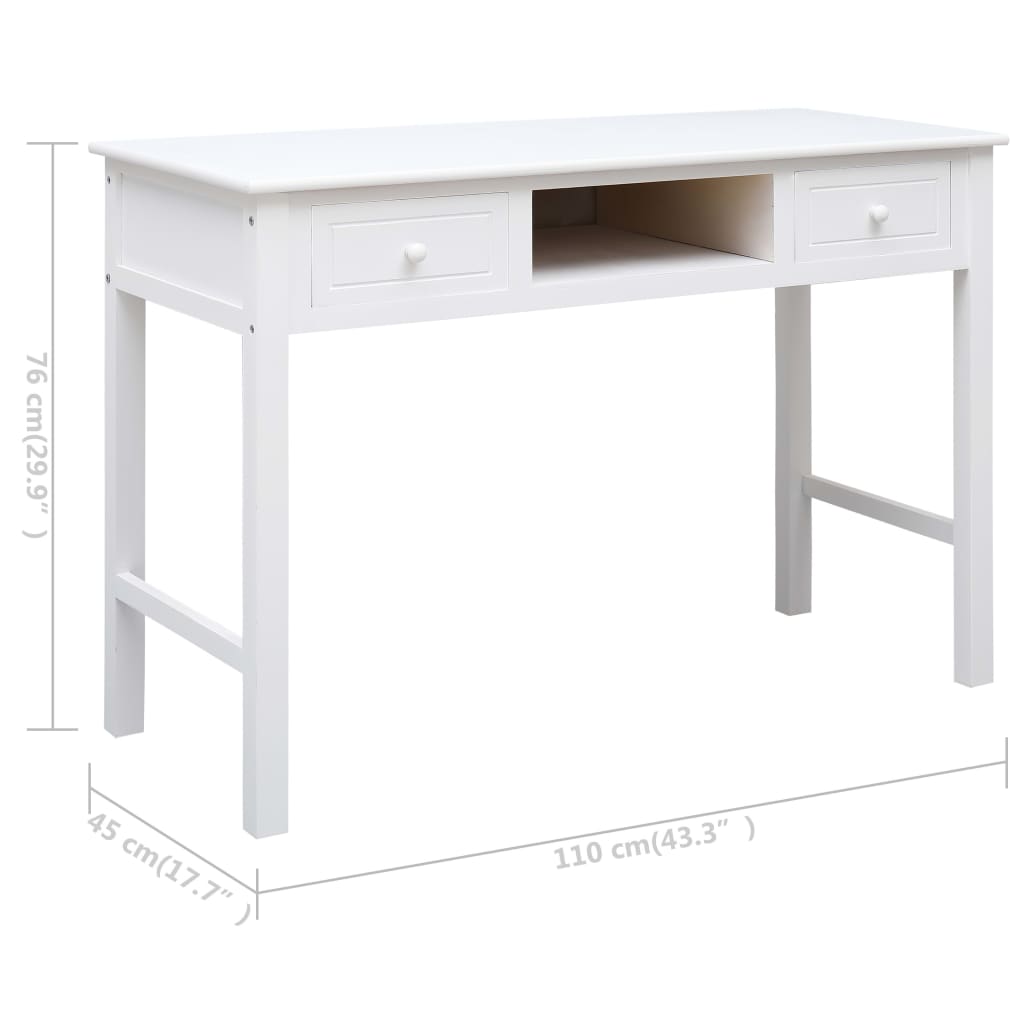 vidaXL Psací stůl bílý 110 x 45 x 76 cm dřevo