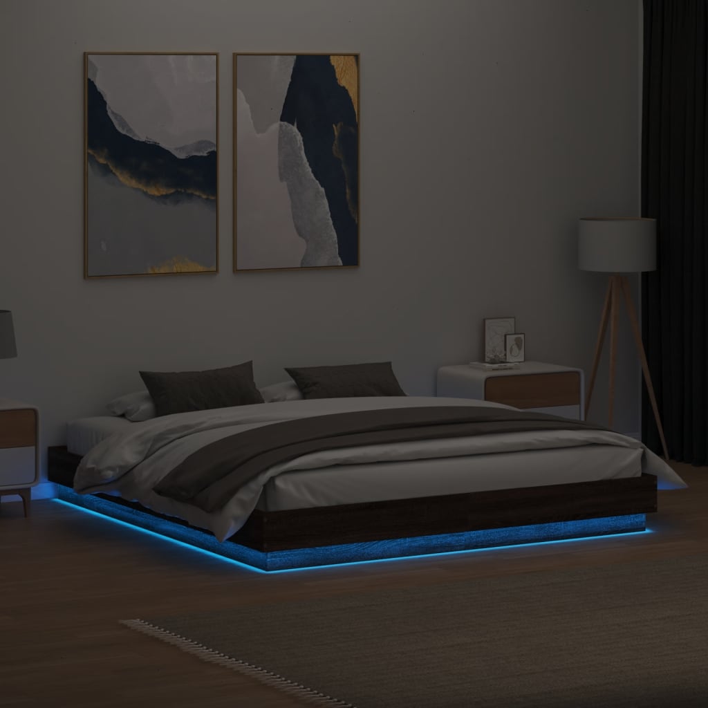 vidaXL Rám postele s LED osvětlením hnědý dub 180 x 200 cm