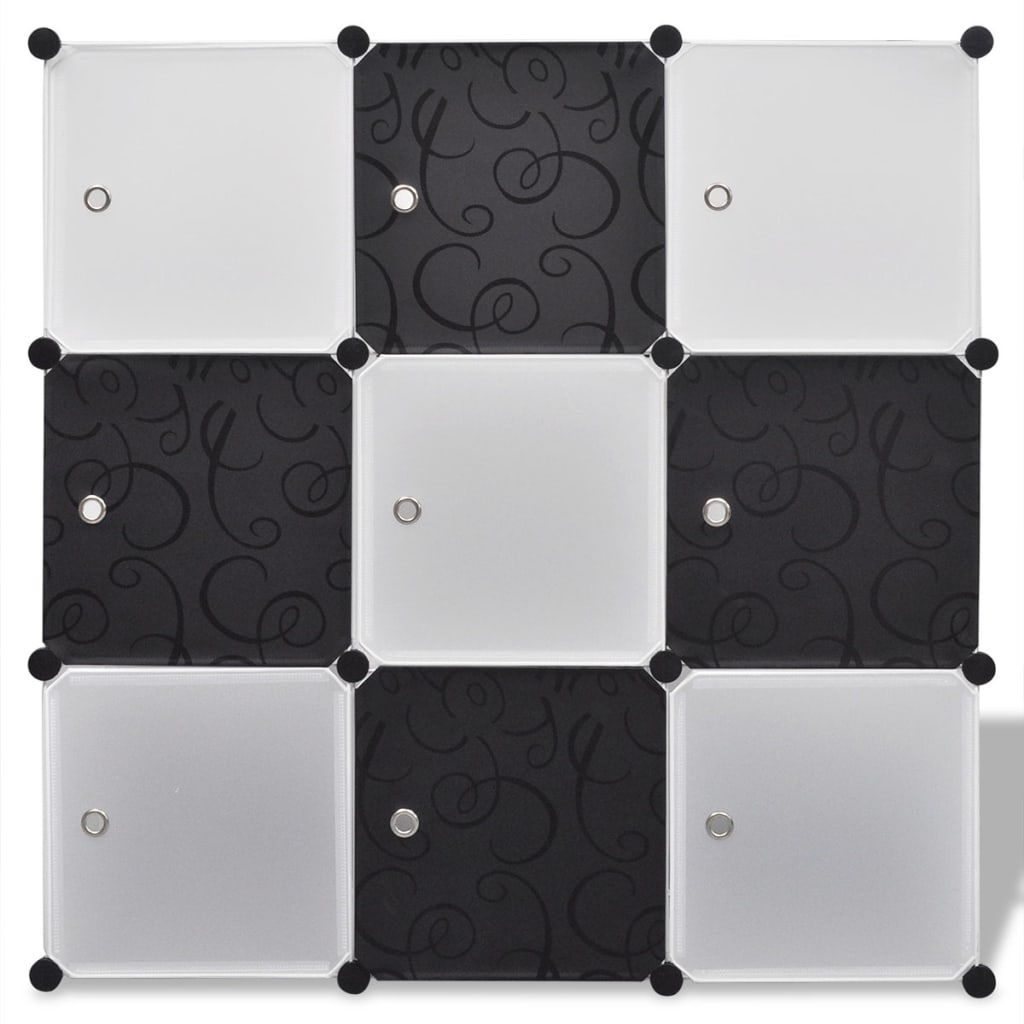 Černobílé úložné skříňky Kostka s 9 přihrádkami