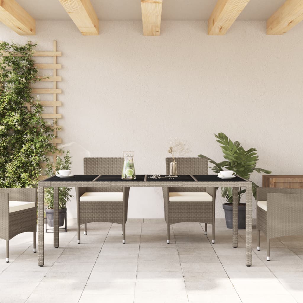 vidaXL Zahradní stůl skleněná deska světle šedý 190x90x75 cm polyratan