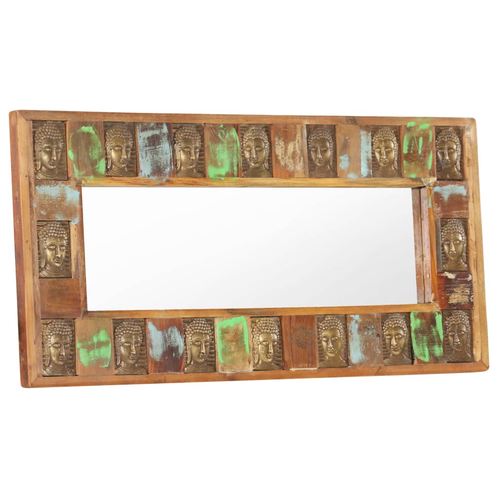 vidaXL Zrcadlo s reliéfy Buddhy 110x50 cm masivní recyklované dřevo